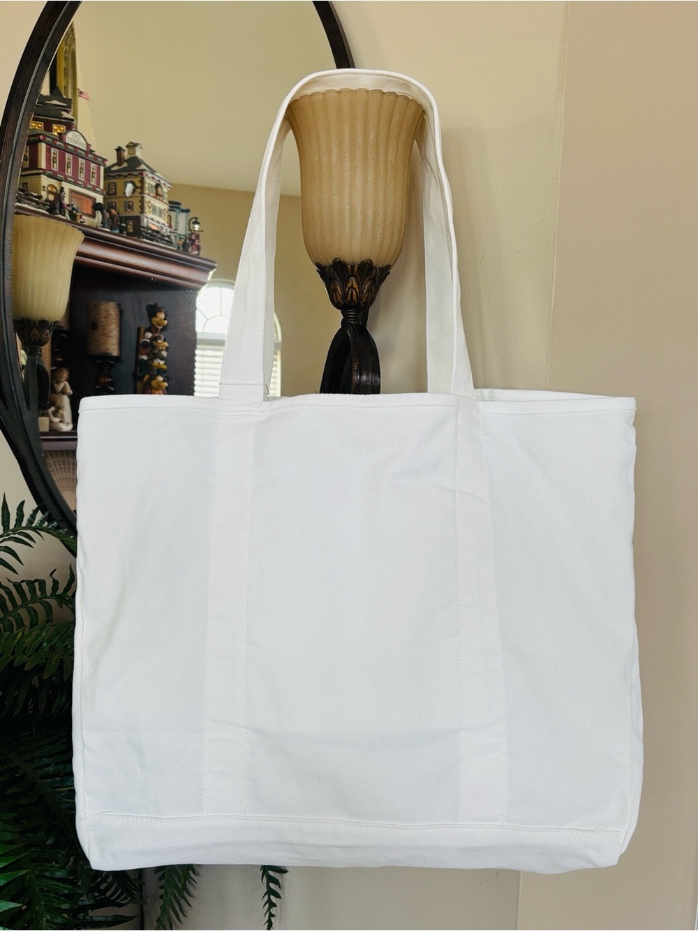 Brand New HALARA White Canvas Tote Green Logo Large Shoulder Bag Gym Casual - Picture 5 of 9